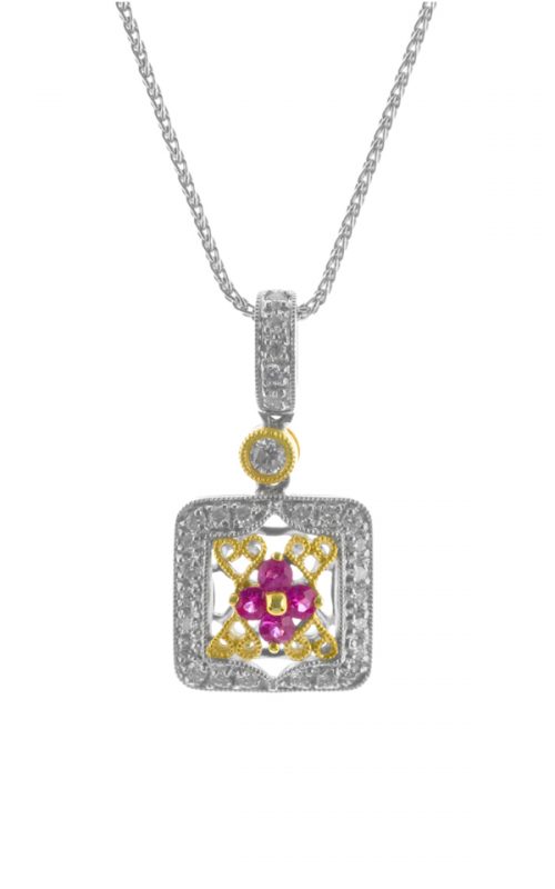 Gideon's Exclusive 18K White and Rose Gold Pink Sapphire Vintage Pendant