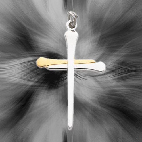Quality Sterling Silver with Gold Vermeil Nail Cross Pendant QC3265