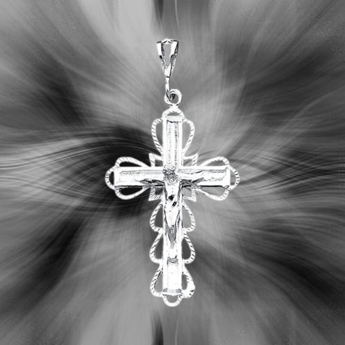 Quality Sterling Silver Diamond-Cut Crucifix Pendant QC510