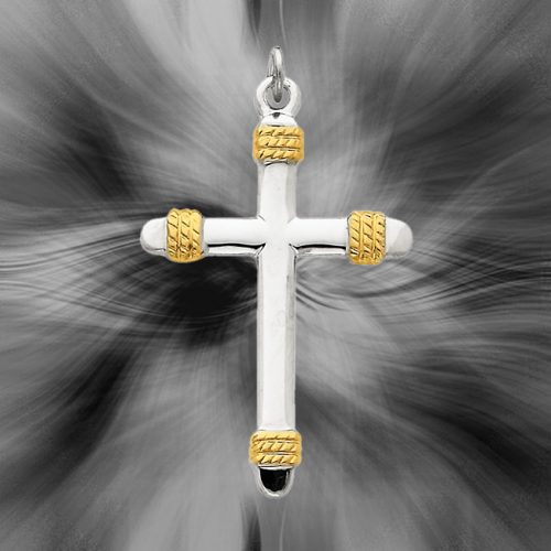 Quality Sterling Silver with 18K Gold-Plated Rope Cross Pendant QC5398