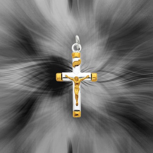 Quality Sterling Silver with 18K Gold-Plated Crucifix Pendant QC5432