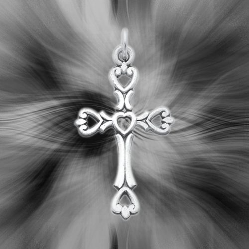 Quality Sterling Silver Antiqued Heart Cross Pendant QC6497