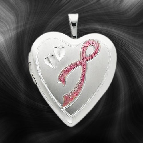 Quality Sterling Silver Heart Lockets (Enameled Cancer Awareness) QLS245
