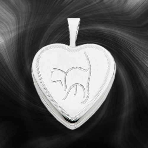 Quality Sterling Silver Heart Lockets (Cat Design) QLS257
